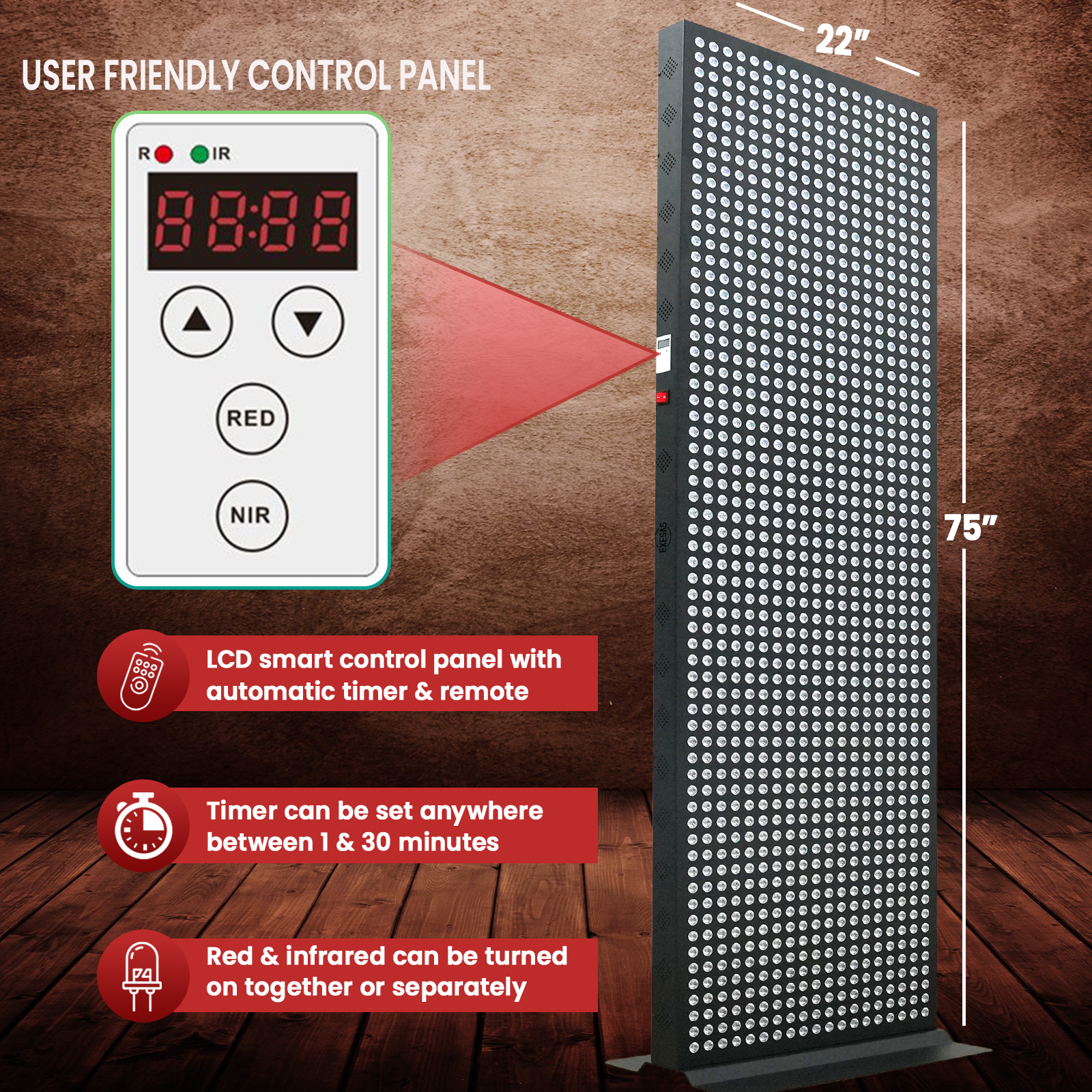 EXESAS Red Light Therapy Panel - 1216 LED, 6080W Dual-Chip, 4-Wavelengths Infrared LED Panel for Skin, Weight, Pain, Wellness