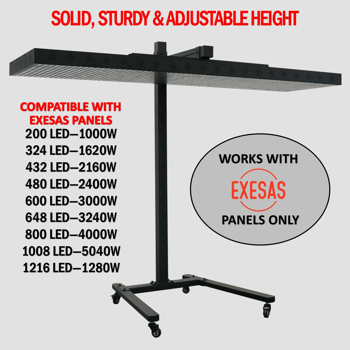 EXESAS Horizontal  Rolling Stand for EXESAS Red Light Therapy Panels, Compatible only with EXESAS Panels. (Stand Only, Panel Sold Separately)